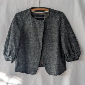 Banana Republic Cropped Wool Blazer, Green Gray, Puff Sleeve, Sz 10